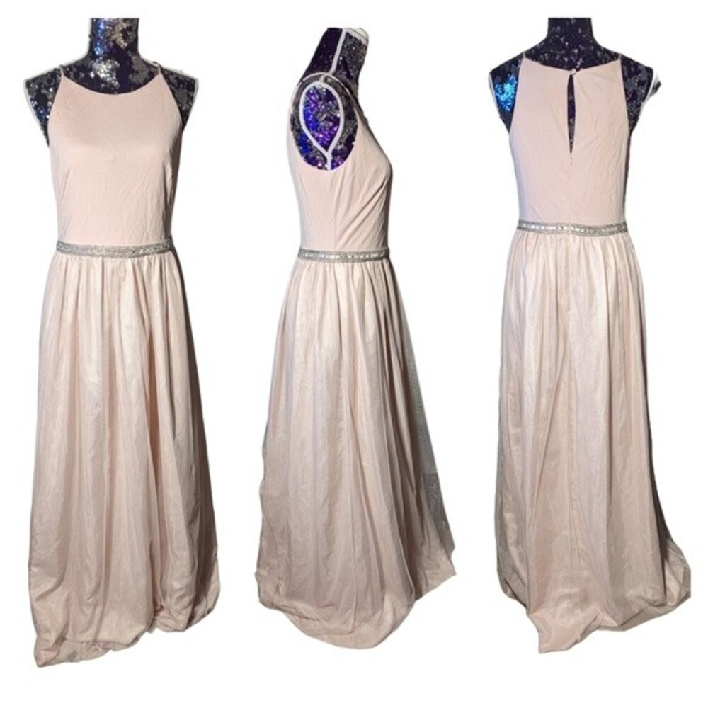 Goddess Maxi Old Money Gown Aidan Mattox Champagne Glam Size 10 NWT Ethereal
